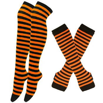  1 комплект Женските Чорапи над коляното за момичета, Дълги Шарени Чорапи до бедрото, Ръкавици с ръкави-ръкавици, Комплект Чорапи над Коляното