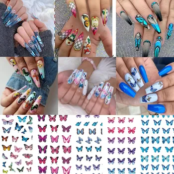  10ШТ Пеперуда 3D стикери за нокти, Стикери за нокти Лазерна butterfly дизайнер обличам етикети производител петно декоративна стикер