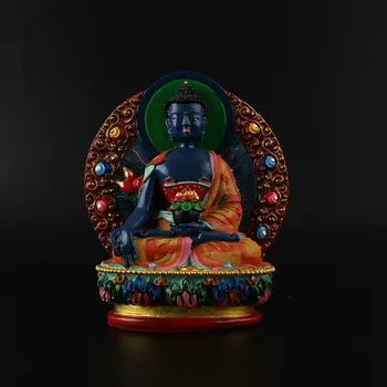  12 см Фармацевт Статуетка на Буда От Смола, Бодхисатва, Нежна Ръчно Синя Позлатен Будистка Тибетски Медицина Фигурка Статуя на Буда
