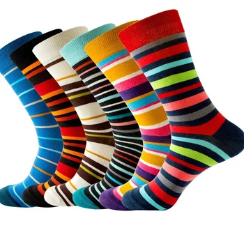  2022 Нови Модни Многоцветни Райета Мъжки Чорапи С Геометричен Модел, Градиентные Улични Чорапи със Средна Дължина, Смешни Ежедневни Памучни Чорапи за Мъжете
