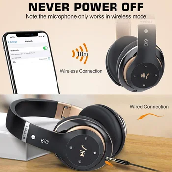  6S Безжични Слушалки Над ухото Hi-Fi Стерео Сгъваеми Безжични Стереогарнитуры ушите с вграден Микрофон контрол на звука на FM