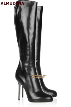  ALMUDENA, Дамски Ботуши До Коляното От Матирана Кожа Слива Цветове, на Тънки Дълги Ботуши на висок ток, есенно-зимна, черни, Бордо модел обувки, Размер46