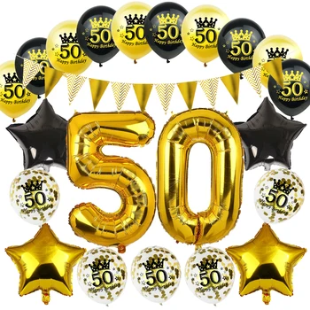  Amawill 16 20 30 40 50th честит Рожден Ден Фолио Брой Балони Банер 16 18 60 70 80 90 Години на Черното Злато Вечерни Аксесоари