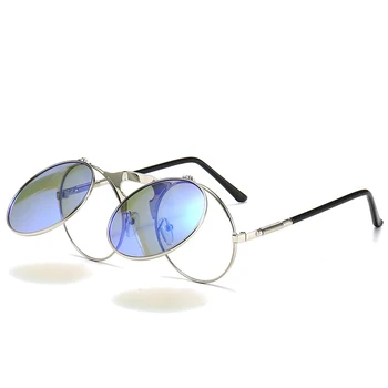  RUOBO Steampunk Кръгли Слънчеви Очила С Панти Капак Марка Ретро Дизайн, Метална Дограма за Слънчеви Очила За Мъже Жени Кръгови Нюанси Gafas Oculos
