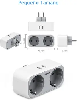  TESSAN Преносими Електрически контакт на ЕС с 2 Розетки 2 USB порта, 4 в 1 с няколко европейски адаптери за Дома или за Пътуване