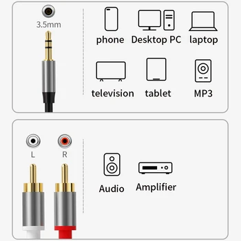  Аудио кабел RCA Жак 3,5-2 RCA Кабел AUX вход RCA Жак 3,5 мм Адаптер Штекерный Сплитер Aux Кабел За ТВ Декодери, DVD-Кино Тел Динамика