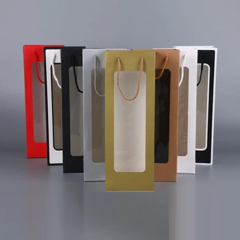  Видими Вино, Чанти Твърди Хартиени Пакети Прозрачен Прозорец Бял Подаръчен Пакет За Опаковане На Цветя Вечерни Фестивал За Нова Година Коледна Бар Доставка
