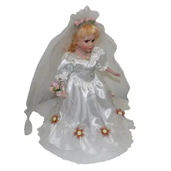  Елегантна 40-см Викторианската Керамична Женска Кукла в Бяла Булчинска рокля с Декор и Костюм