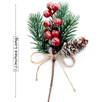  Коледен Червени горски плодове Изкуствени Цветя, Борова Шишарка, Клон Коледно Дърво за Украса САМ Венец За Дома Сватбен Декор Коледни Подаръци