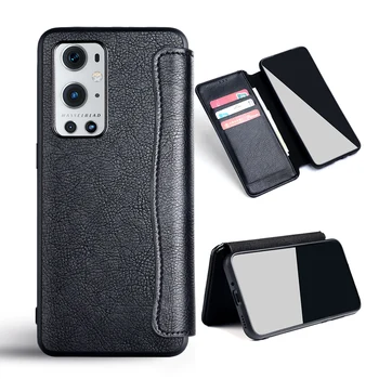 Луксозен Ретро Кожен Калъф за телефон Oneplus 9 Pro с 3 слота за карти вътре от TPU без магнит