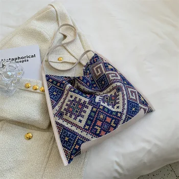  Модни Реколта Дамски Чанти-незабавни посланици Голям Капацитет на Контрастни Цветове, Дамски Чанти През Рамо С Просто Цвете, Дамски Чанти За Рамо