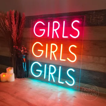  Момичета, Момичета, Момичета, Неонови Надписи за Момичета Стая Изкуство Стена Led Светлинен Знак Гъвкав Прозрачен Акрил за Сватба Парти Пъб Украса
