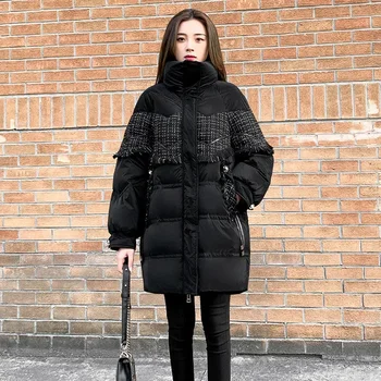  Нова корейска версия на черно пуховика Есен зима 2022 година в дългата версия на корейския Свободен тънък толстой дамско палто Tide