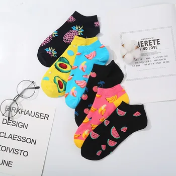  Памучни Новост Мъжки Чорапи Лодка Къса Високо Качество На Геометрични Плодове Суши, Цветна Модел Дамски Чорапи Мода