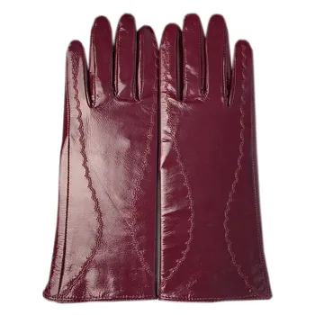  Ръкавици зимни дамски ръчен модерни ръкавици от овча кожа с цвят на червено вино, блестяща кожа, лачена кожа, нова, топла кожа, естествена...
