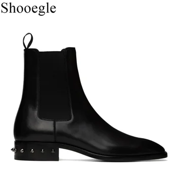  Стилен мъжки черни обувки, зимни обувки, ботильоны в ретро стил, ежедневни обувки, без скрепителни елементи с Нитове, мъжки обувки с висок берцем, износостойкая