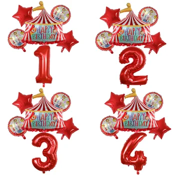  Червен Цирк Рожден Ден Палатка Балони Набор от 30 инча Фолио Брой Балони Животни на Парти, Детски Рожден Ден Украса на Деца