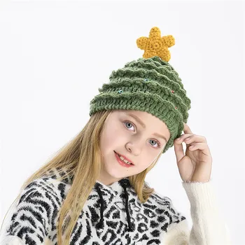  Шапки за родители и деца, шапка за възрастни, детска вълнена шапка зимна празнична коледна елха, звезда, мъжки и дамски вязаная капачка на Едро