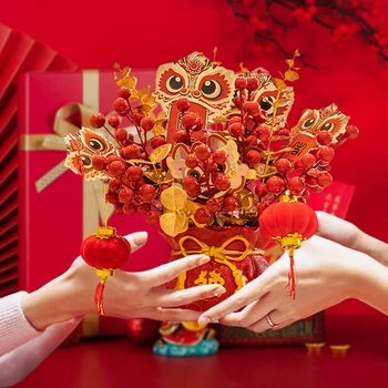  2023 Китайското Коледна Украса Щастливо Благословия Чанта Эмулированный Червен Плодов Цветна Китка На Пролетния Празничен Декор Домашна Договореност
