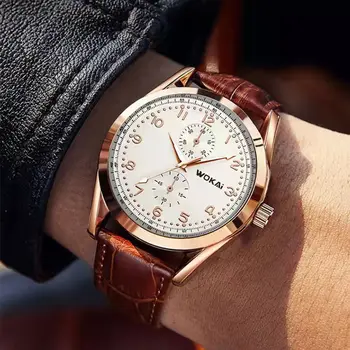  WOKAI висококачествени мъжки кварцови часовници с колан за почивка, Светещи водоустойчив бизнес водоустойчиви часовници, прост стил, модни часовници