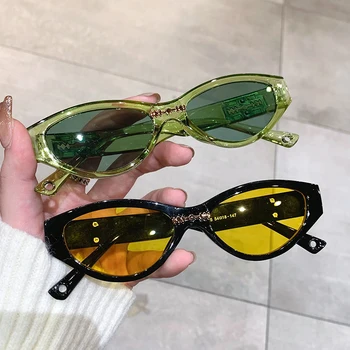  Дамски Слънчеви очила с Кошачьим око 2022, Слънчеви Очила в Малка Рамка, Модерни Дамски слънчеви Очила в стил хип-хоп, Популярни Маркови Дизайнерски Очила За Пътуване